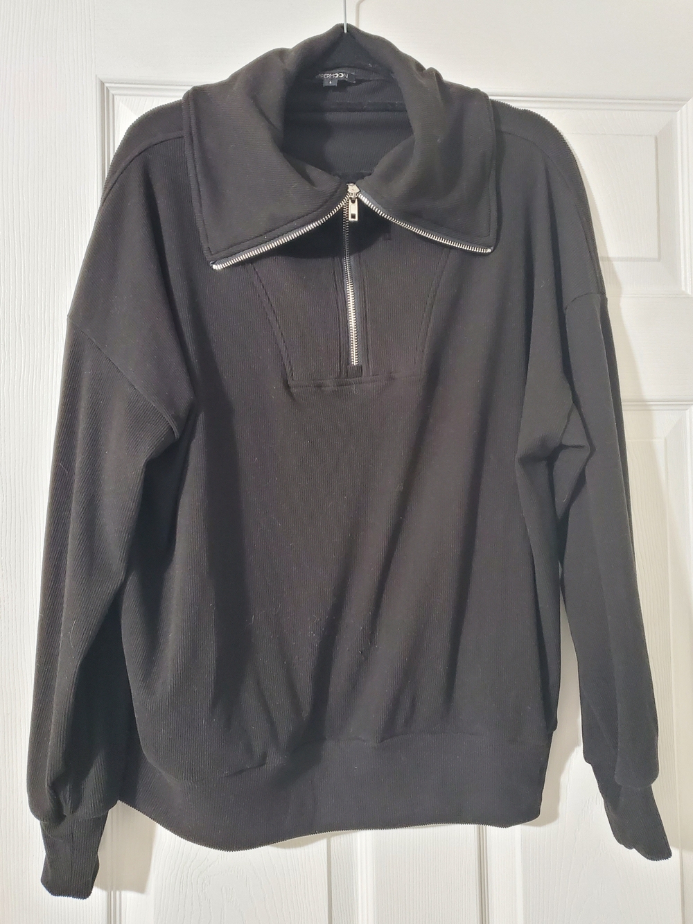 PaperMoon Ribbed Quarter-Zip Pullover With Oversized Collar